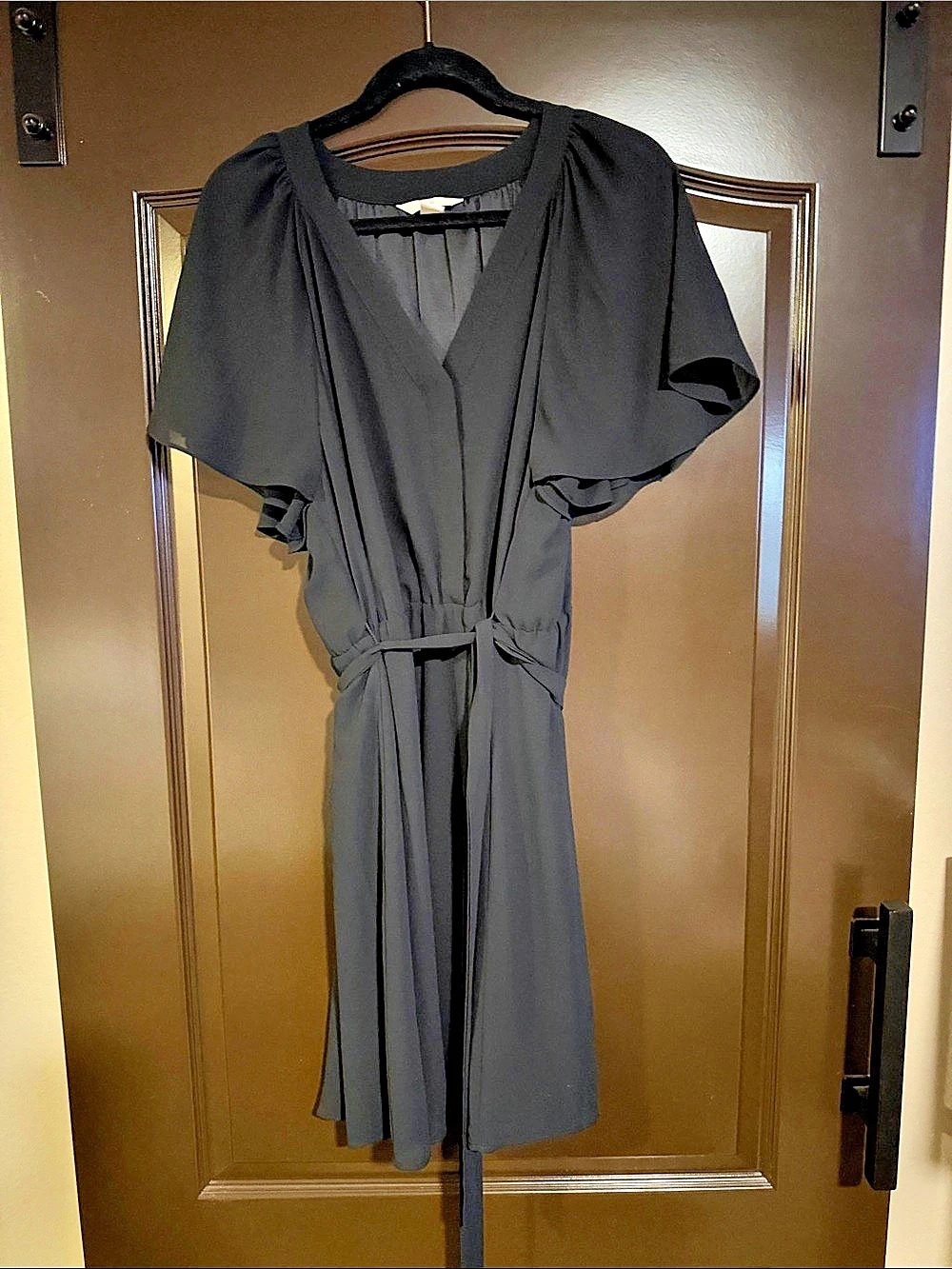 H&M Black Chiffon Dress with Tie Belt Black Pleated Midi Dress XL